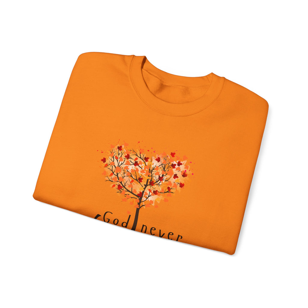 God never leaves women's faith crewneck sweatshirt