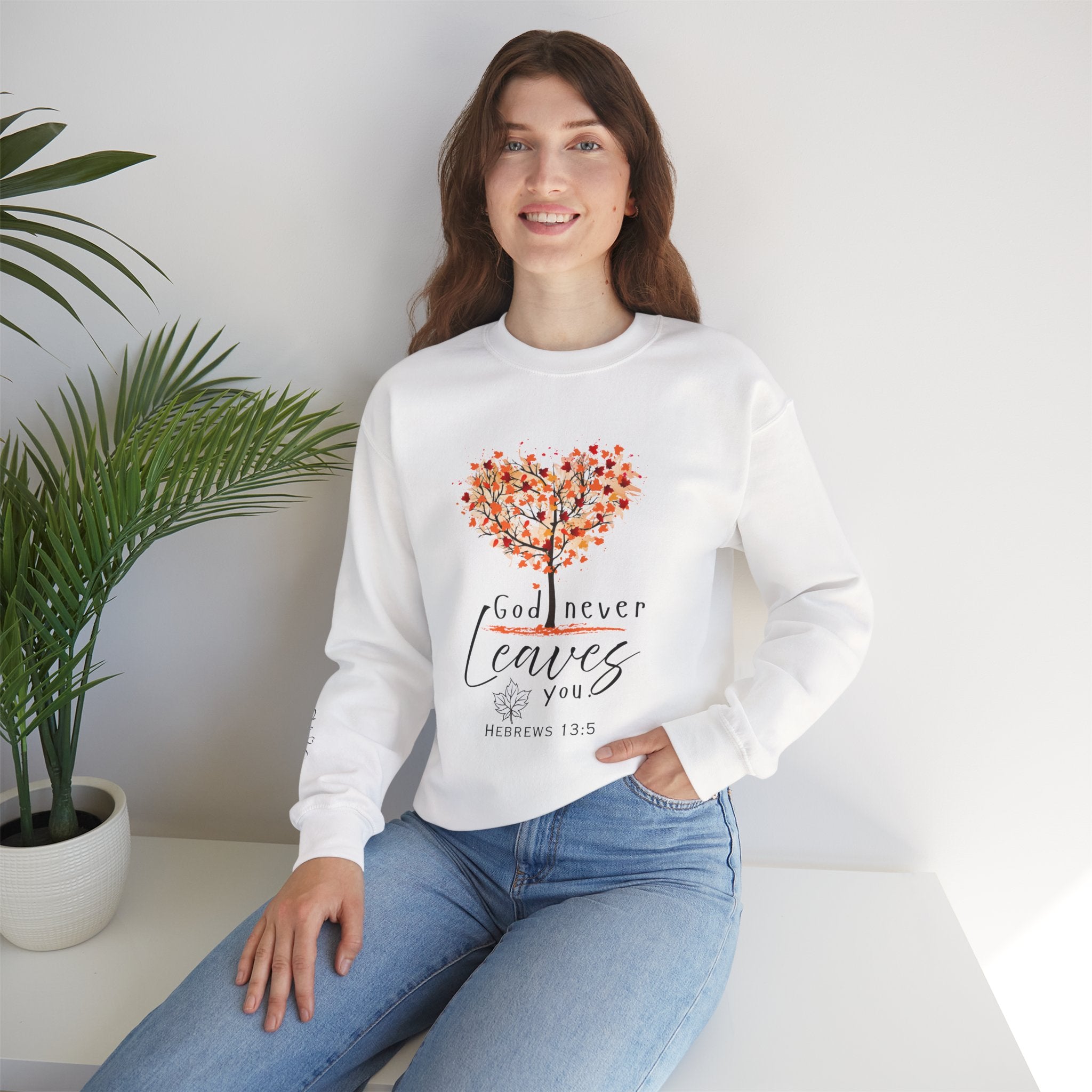 God never leaves women's faith crewneck sweatshirt