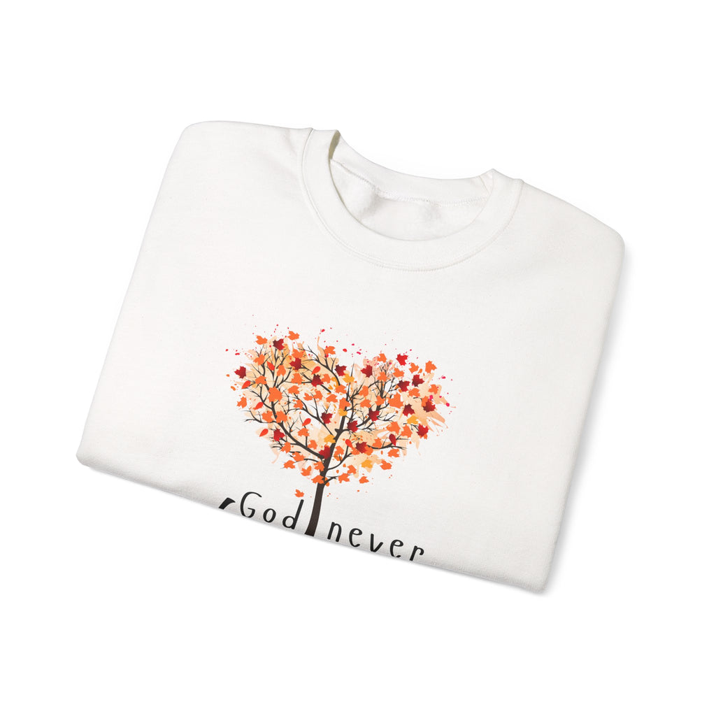 God never leaves women's faith crewneck sweatshirt